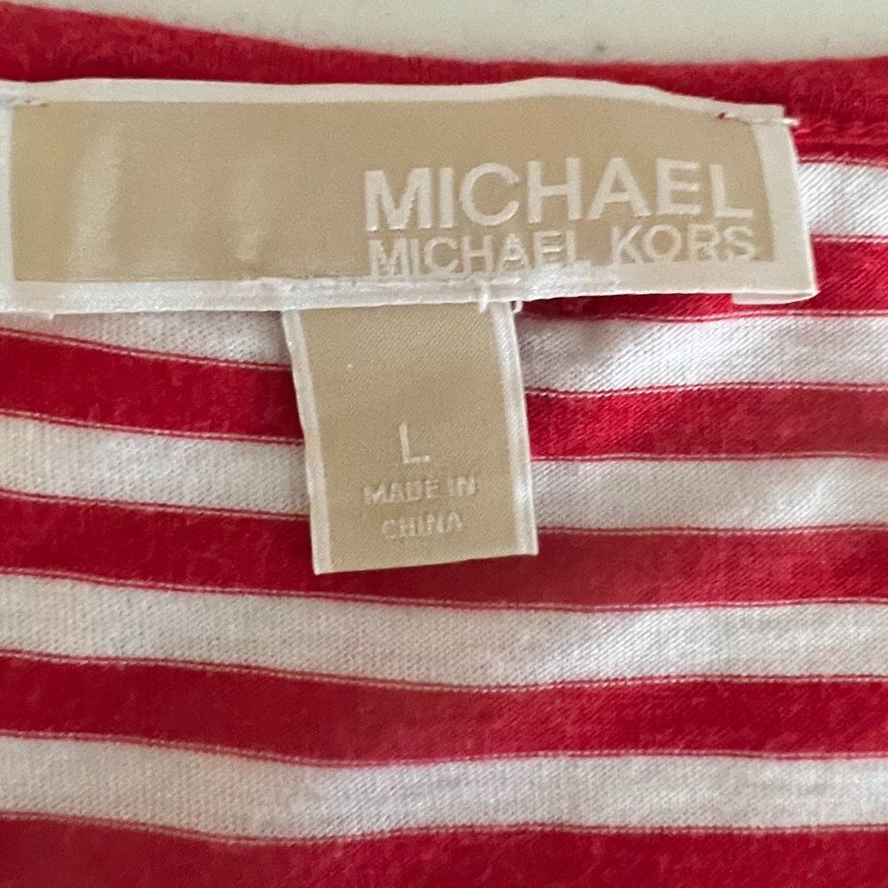 Michael Kors Red and White Striped Long Sleeve Top with Lace Up Bodice Large - Picture 6 of 7